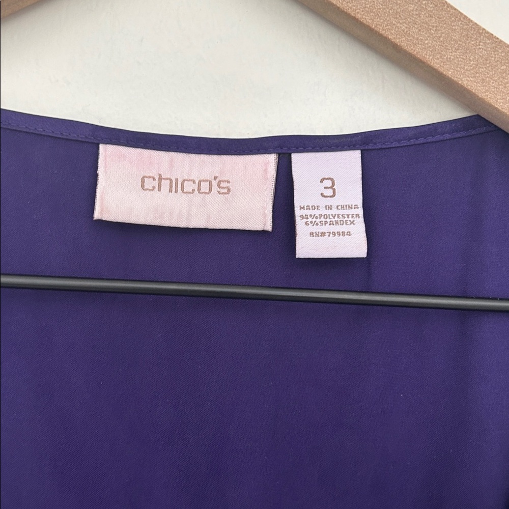 Chicos Shirt Womens Purple Sleeveless Scoop Neck Tank Top Pleated Casual Size 3 - Picture 6 of 9